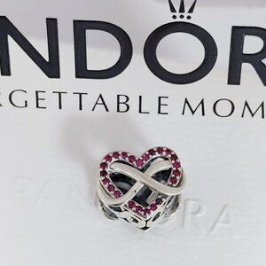 Pandora Family Infinity Red Heart Charm S925 Silver Bracelet Pendant with box